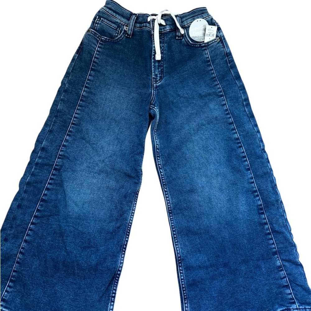 Gap Kids Wide Leg Dark Blue Denim Jeans with Drawstring Waist